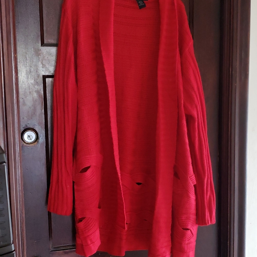 Red Open Cardigan Sweater